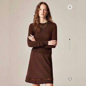 NWT New J. Crew Lace-trim slip skirt matte textured satin French Press Brown M